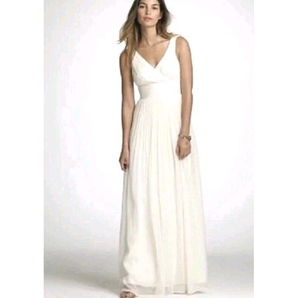 J.Crew Sophia Gown Silk Chiffon Size 2 Ivory 19836 Lined Beach Wedding Formal